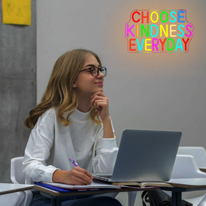 Choose Kindness Everyday Neon Sign for Wall Decor Classroom Neon Light Be Kind LED Sign Dimmable Colorful Letter Neon Light Sign for Library Room School Studyroom Classroom Decor (Colorful Choose Kindness Everyday)