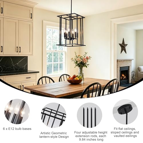 Small 6 Light Black Farmhouse Chandelier