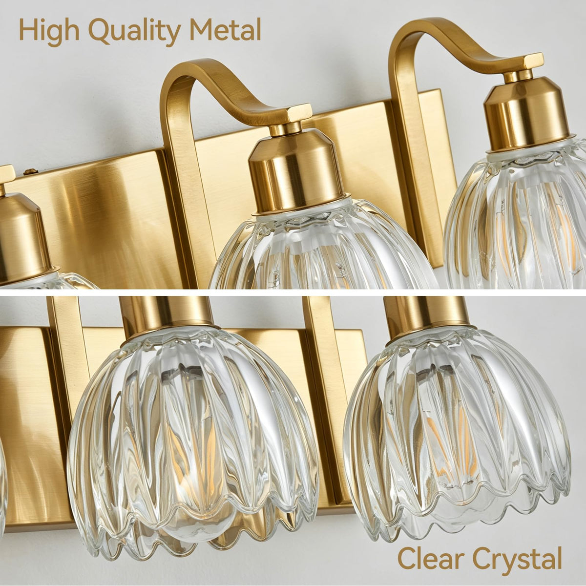 Gold Vanity Lights for Bathroom with Clear Tulip Glass Shade (Gold - Tulip Clear / 4-light)