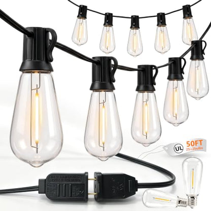 ST40 LED Outdoor String Lights with Shatterproof Vintage Edison Bulbs