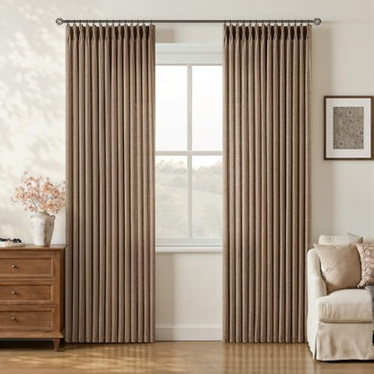 Rust Brown Linen Pleated Semi Sheer Curtains 84 Inches Long 2 Panels Set (Rust Brown / 40"W x 84"L (Pack of 2))
