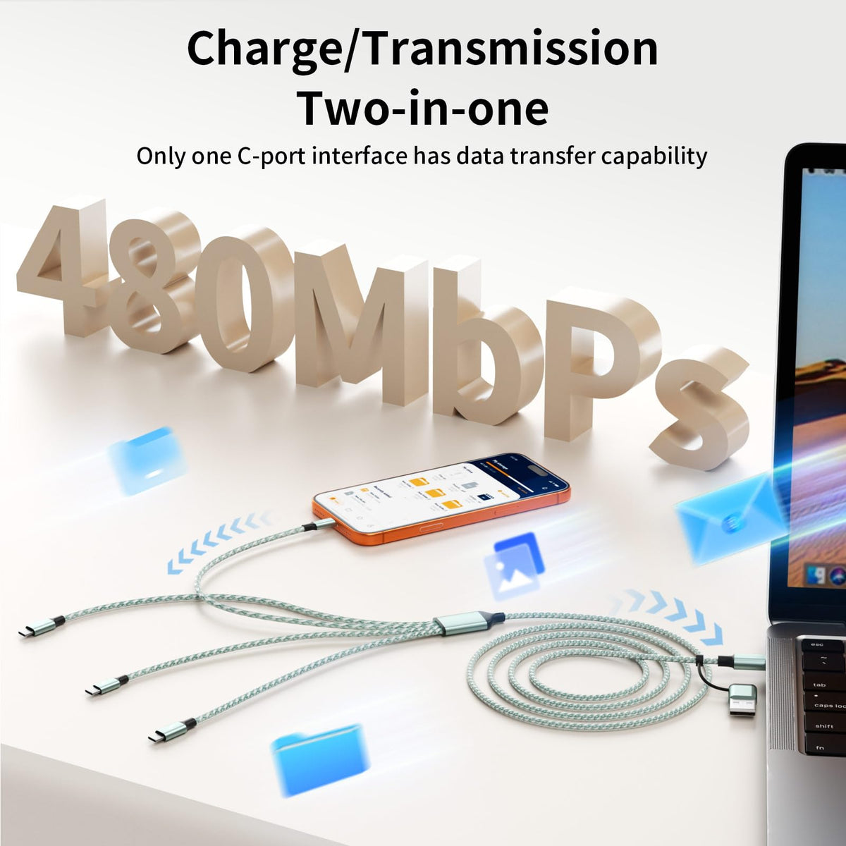 Travel USB C 4 in 2 Charging Cords (Mint Green)