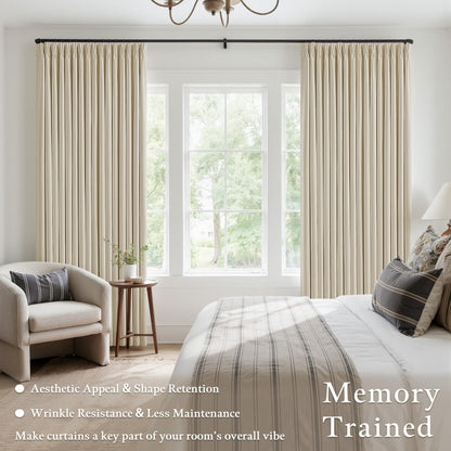 Cream Beige Blackout Linen Curtains 102 Inches Long for Bedroom Pinch Pleated Black Out Curtains Lined 2 Layers Memory Shape Noise Reducing Rustic Farmhouse Living Room Darkening Window Drapes 50x102 (Cream Beige / 50"W x 102"L (Pack of 2))