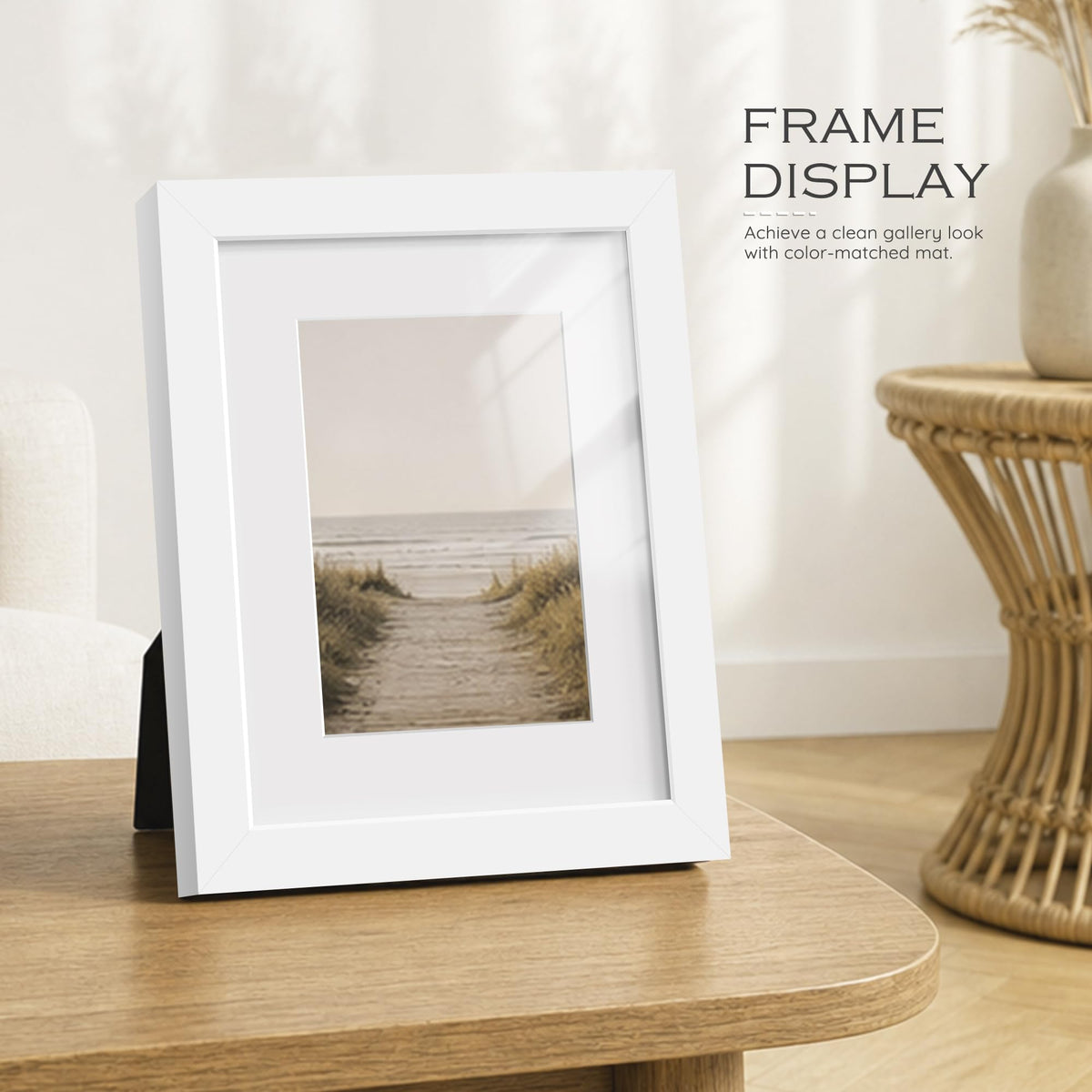 8x10 White Wooden Picture Frame (White Frame White Mat / 8x10)