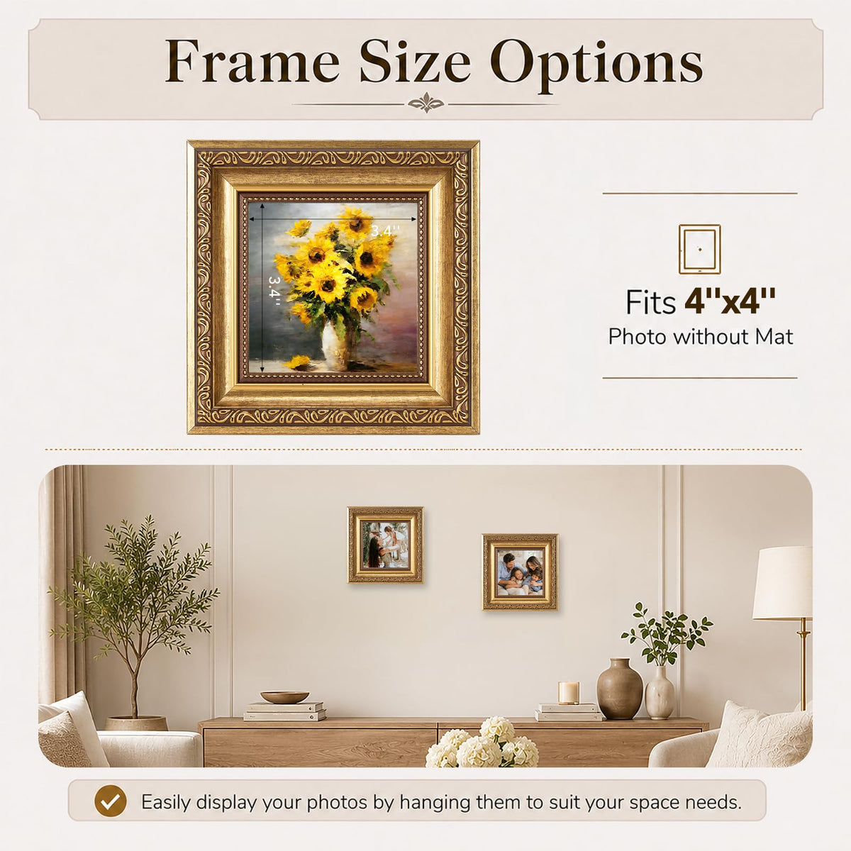 4x4 Vintage Picture Frame (Gold / 4x4 inch)