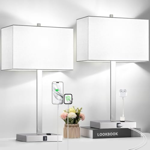 21" Set of 2 Touch Control Table Lamps with 2 USB & AC Outlets