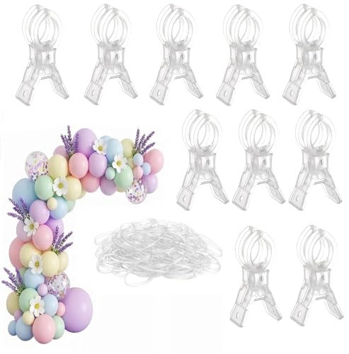 Large Balloon Arch Clips Plastic Transparent Backdrop Spring Clamps Heavy Duty Clip and 50 Pcs Clear Bands for Balloon Arch Kit Birthday Decoration Crafts Woodworking Photography Studios
