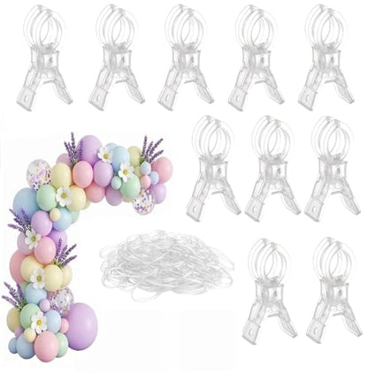 Large Balloon Arch Clips Plastic Transparent Backdrop Spring Clamps Heavy Duty Clip and 50 Pcs Clear Bands for Balloon Arch Kit Birthday Decoration Crafts Woodworking Photography Studios