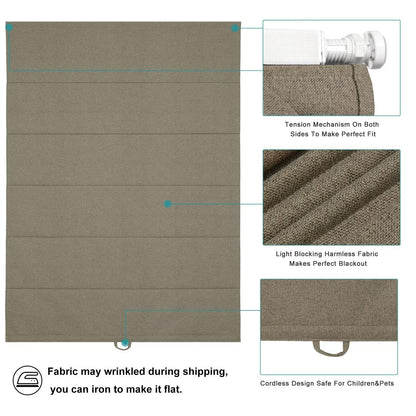 No Drill Roman Shades Cordless Blinds Blackout for Indoor Windows (Brown / 44"W x 64"H)