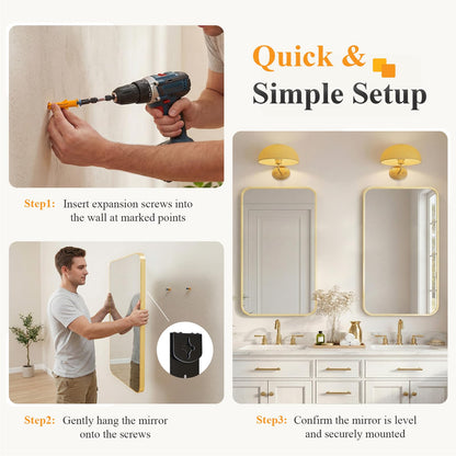 Bathroom Mirror for Over Sink (Gold-round Corner / 24"L x 36"W)
