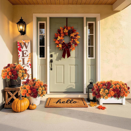 Artificial Mums Flowers for Outdoors Outside Decorations (3 Orange,3 Burnt Orange,3 Red,3 Yellow / 12PCS)
