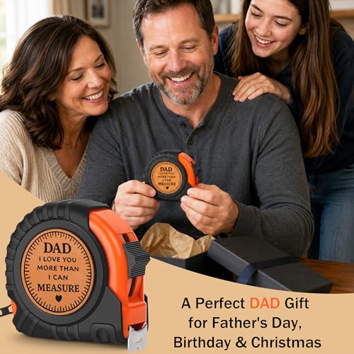 Gifts for Men Birthday Gift for Dad Papa Uncle Grandpa Anniversary Christmas Fathers Day Valentines Day Useful Gifts Genuine Leather Engraved 25 FT Tape Measure Useful Tool