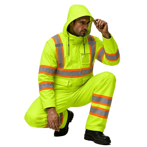 Reflective Rain Suits for Men Waterproof High Visibility Rain Gear