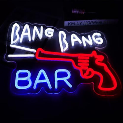 BANG BANG BAR Neon Signs for Wall Decor The Roadhouse Neon Lights for Bedroom Led Business Signs Suitable for Man Cave Bar Pub Restaurant Christmas Gift Art 5V Power Adapter 12.2 * 15.4 Inch (BANG BANG BAR)