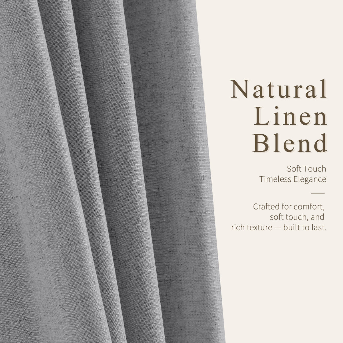 Grey Grommet Linen Curtains 84 Inches Long for Living Room (Grey / 52"W x 84"L (Pack of 2))