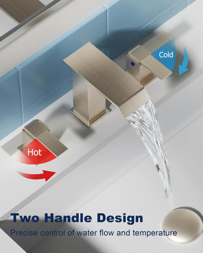 SSREEZNX Bathroom Sink Faucet 3 Hole (Modern Widespread - 8" / Brushed Nickel)