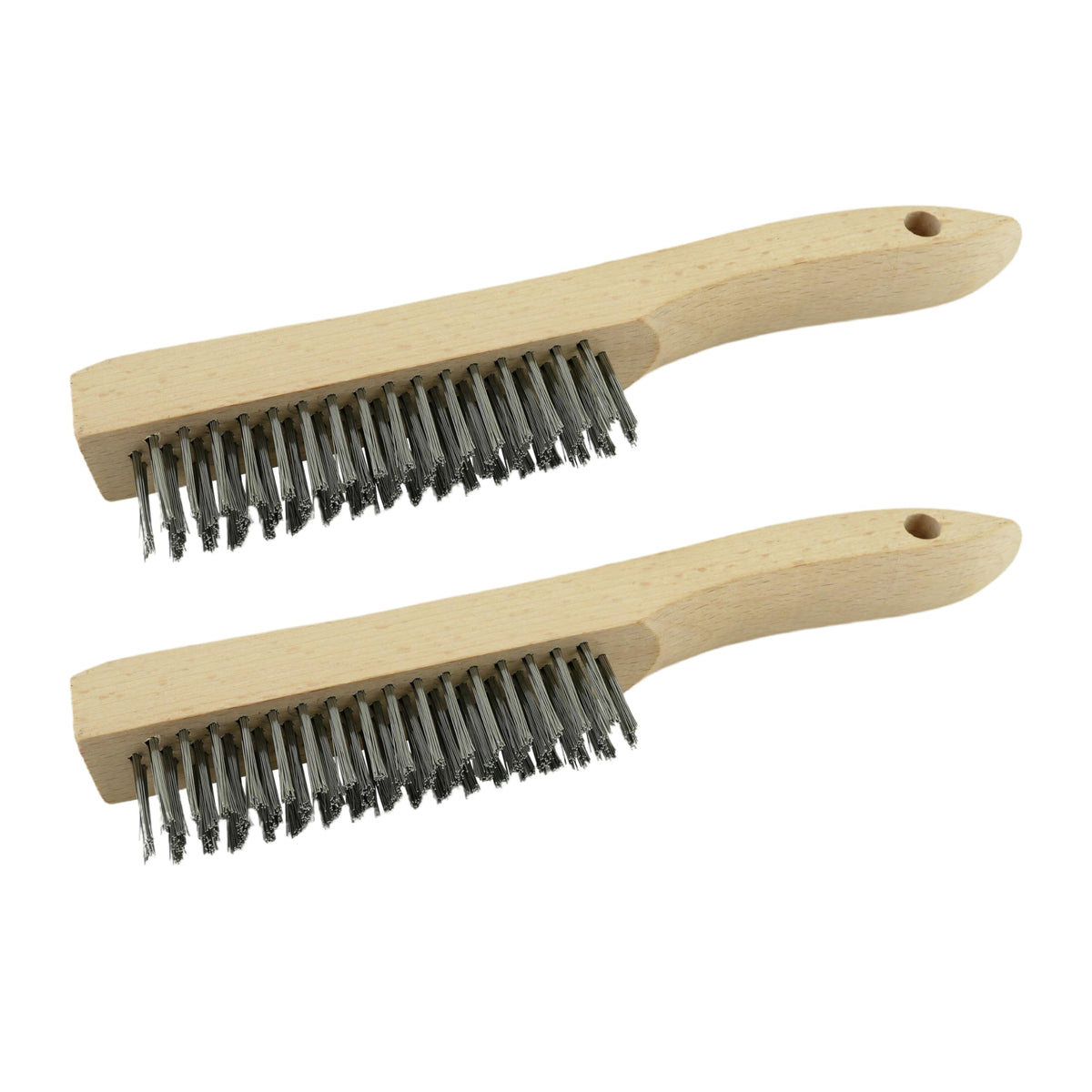 Stainless Steel Wire Brushes 2pcs with 10" Beech Wood Shoe Handle