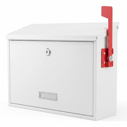 Locking Wall Mount Mailbox with Outgoing Mail Flag & Spring Clip (White)