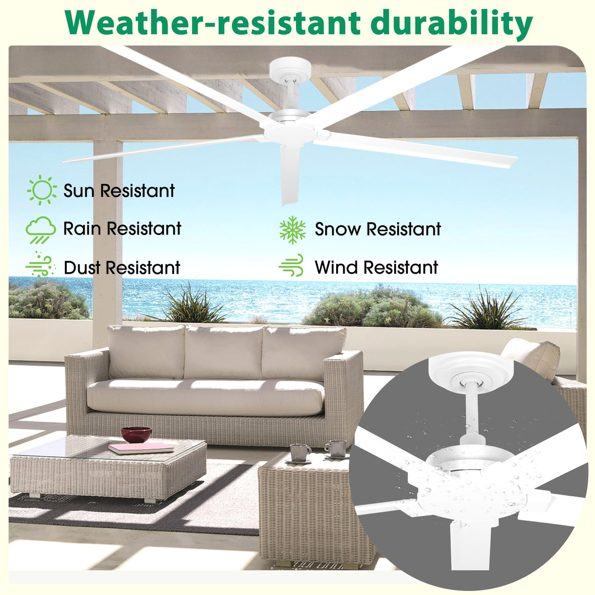 72" Outdoor Ceiling Fan With Remote (White / 72-inch)