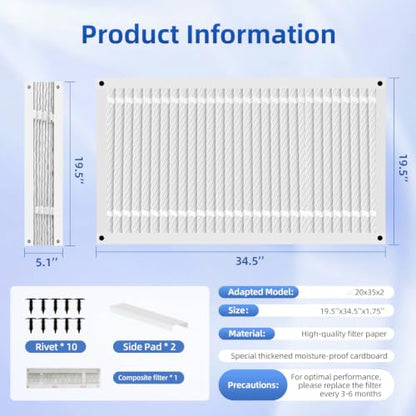 20x35x2 Air Filter Replacement Filters Dust Control Pleated Design MERV 13