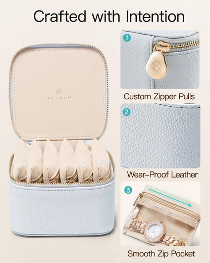 Travel Jewelry Organizer Case with 6 Clear Velvet Zipper Pouches (F.6 PCS Blue)