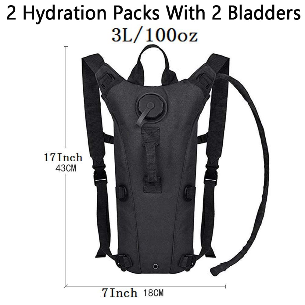 Tactical Water Hydration Pack Military 3L Water Bladder Carrier Backpack Leakproof for Running Jogging Cycling Hiking (2Pack Black)
