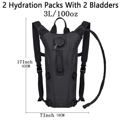 Tactical Water Hydration Pack Military 3L Water Bladder Carrier Backpack Leakproof for Running Jogging Cycling Hiking (2Pack Black)