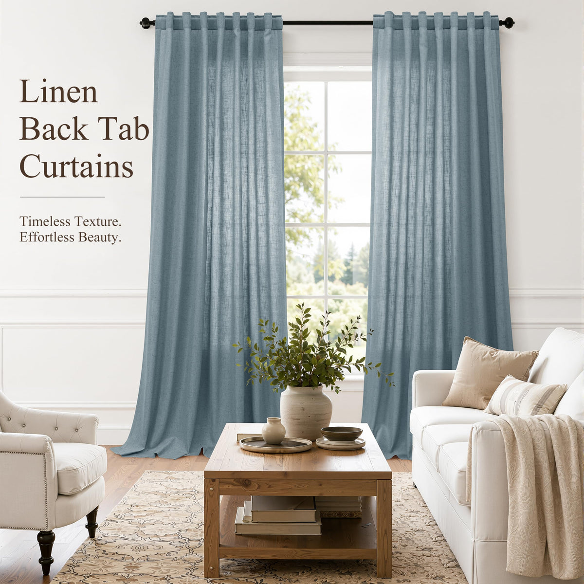 Blue Linen Curtains 72 Inches Long Drape for Living Room 2 Panels (Blue / 52"W x 72"L (Pack of 2))