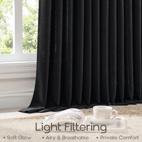 Short Black Light Filtering Pinch Pleated Cafe Curtains 24 Inches Long (Black / 40"W x 24"L (Pack of 2))