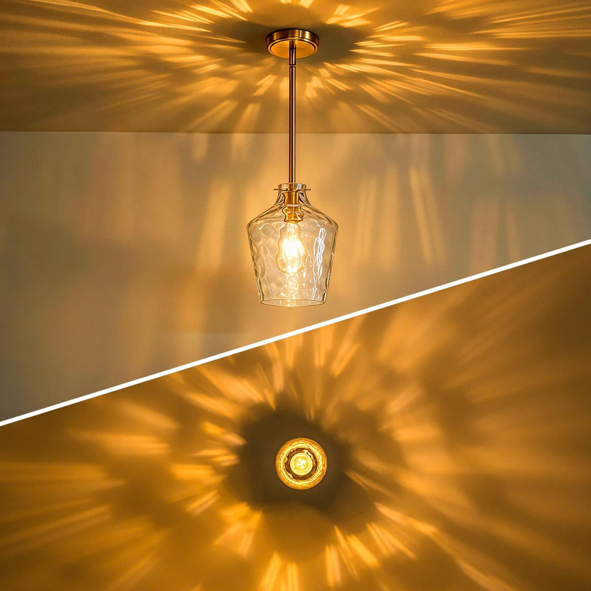 Modern Hammered Glass Pendant Lighting for Kitchen Island (Gold-Rods / 7.75")