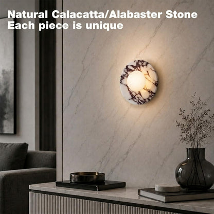7.9 Inch Natural Alabaster Wall Sconce Milk Glass Globe G9 Hardwired Light (Calacatta Viola)