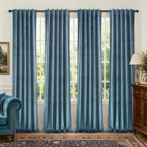 Dark Slate Velvet Curtains 4 Panel Set Back Tab 40 x 90 Inch Long (Dark Slate / 40"W x 90"L (Pack of 4))