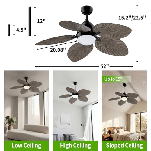 52 Inch Ceiling Fan with Light and Remote for Indoor