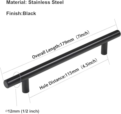 1Pack 4.5in Cabinet Handles Black Kitchen Cabinet Pulls Drawer Pulls for Dresser Drawers (4-1/2in hole centers / Black)