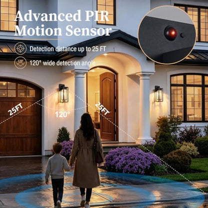 Upgraded LED Motion Sensor Outdoor Wall Lantern 2 Pack (Black(Motion Sensor))