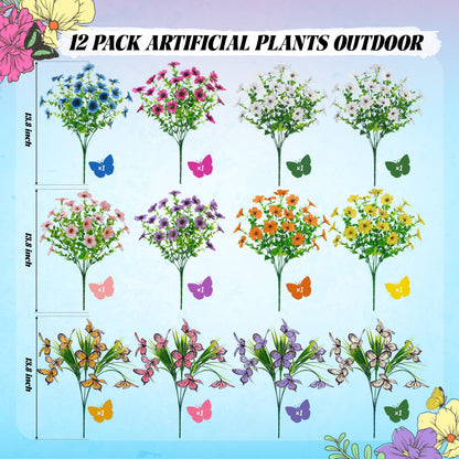 12Pcs Artificial Flowers for Outdoors with Large Fake Butterfly Flowers