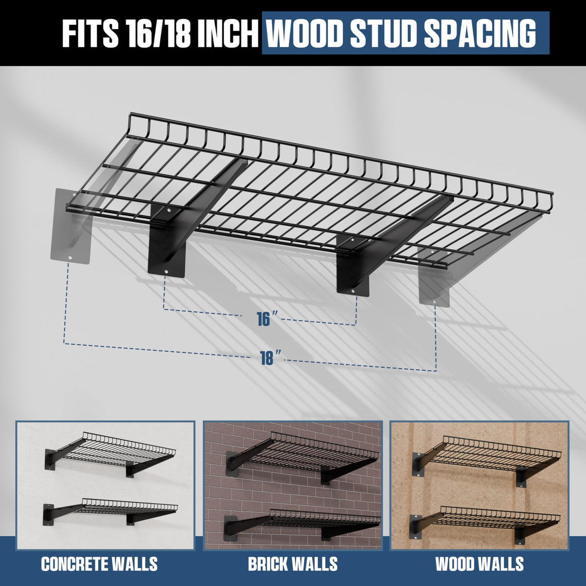 Garage Wall Shelving 24"x12" 4 (Black / 4 pack-24" x12")