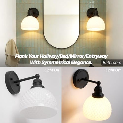 Vintage Black Vanity Lights for Bathroom with Milk Glass (1-Black)