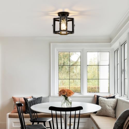 Modern Flush Mount Ceiling Light with Metal and Glass Frame