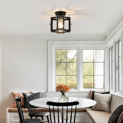 Modern Flush Mount Ceiling Light with Metal and Glass Frame