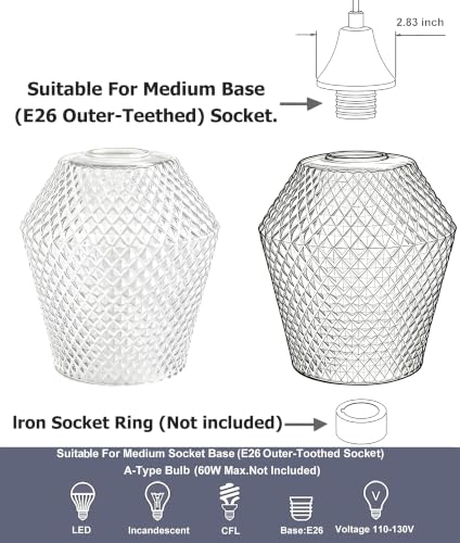 2Pcs Small Glass Lamp Shades (Clear)