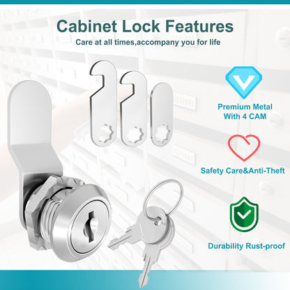 3 Pack Tubular Cabinet Locks with Keys (5/8 Inch / 3 Pcs / Silver)