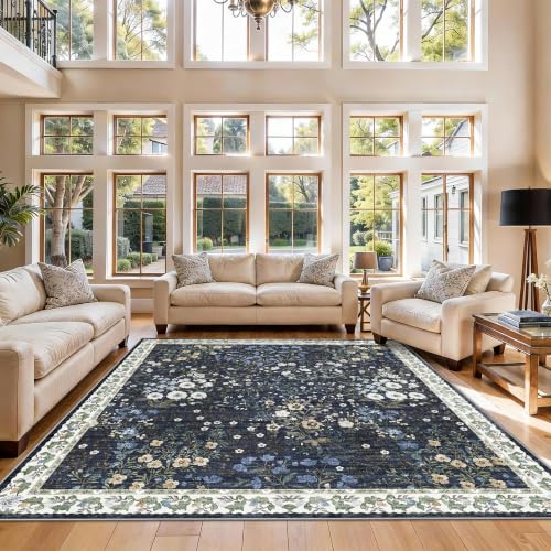 7x7 Vintage Floral Dining Room Rug (Blue / 7x7)