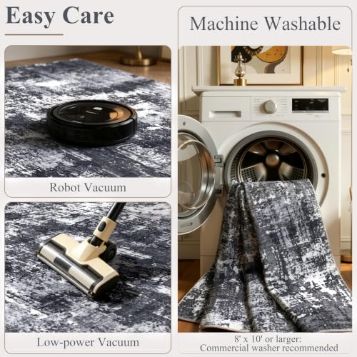6x9 Washable Area Rug (Black & White / 6' x 9' (Rectangular))