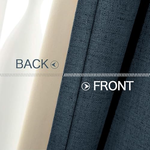 100% Blackout Linen Curtains for Bedroom 52x72 Inches Navy (Navy / 52"W x 72"L (Pack of 2))