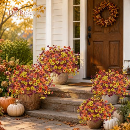 24 PCS Fake Fall Flowers for Outdoors Mums Porch Planter Decor