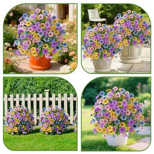 2Pcs 20" Artificial Topiary Ball Flowers for Outdoors Decoration (Purple Pink Blue Yellow)