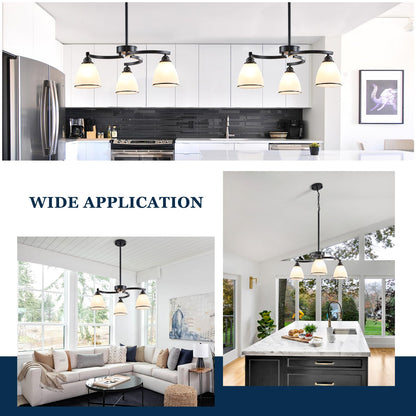 3 Lights Modern Chandelier Light Fixture Matte Black Retractable Round Chandelier Rustic Hanging Lamp Adjustable 59" Max Pendant Ceiling Light for Kitchen Island Dining Room Table Hallway (black-a / small-3 light)