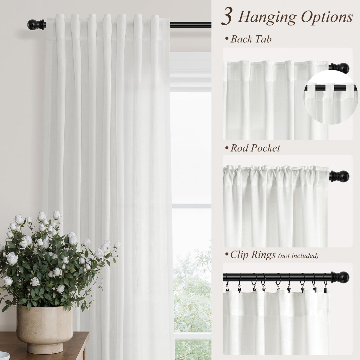 Off White Linen Curtains 120 Inches Long for Living Room 2 Panels (Off White / 52"W x 120"L (Pack of 2))