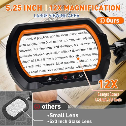 12X Ultra Long Magnifying Glass with Light and Clamp